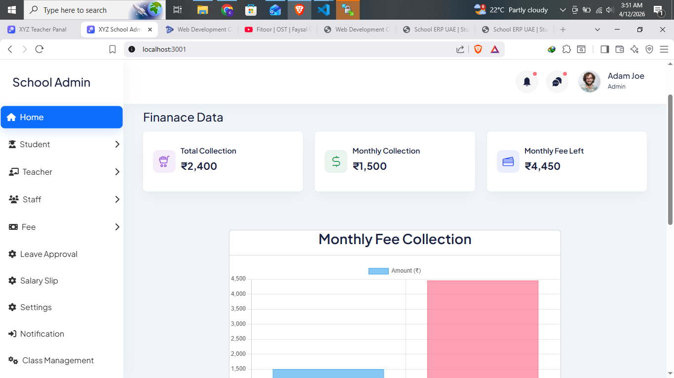 School ERP Dashboard UAE